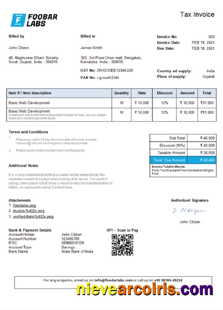 India Foobar Labs Information Technology Company invoice 1